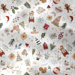 Printed Double Gauze VISBY White / Red